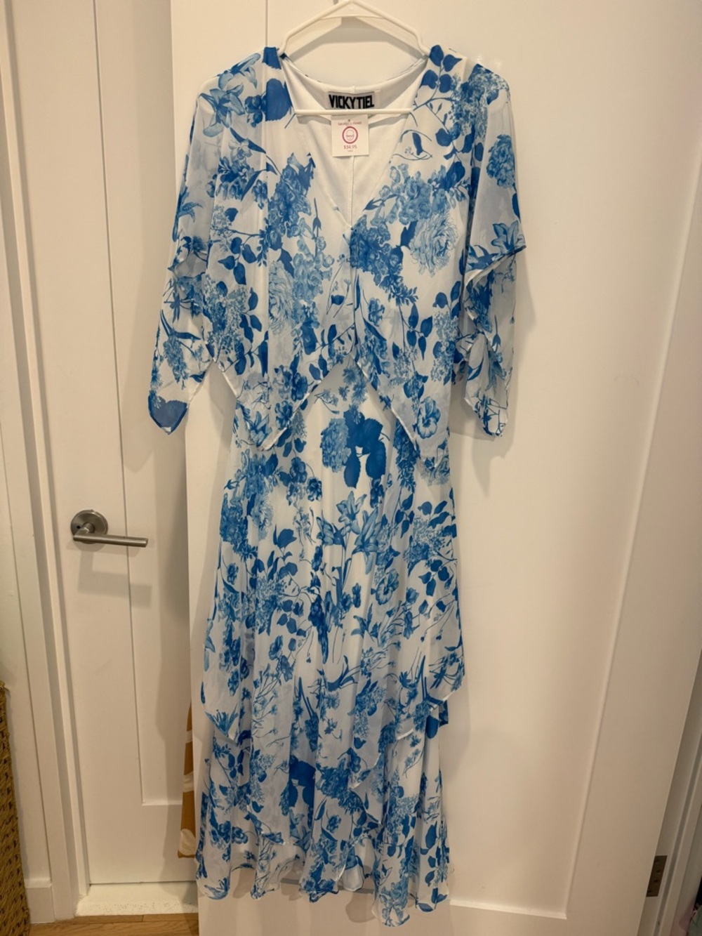 VickyTiel Blue & White Floral Maxi Dress